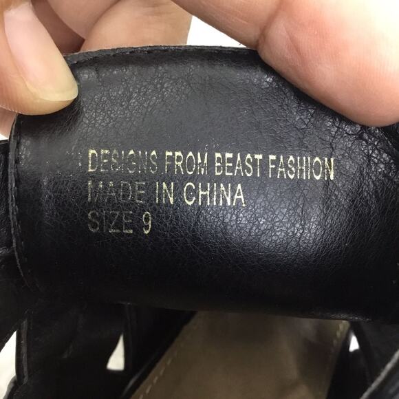 BEAST FASHION Black Studded Cutout Buckle Strap Pointy Toe Ankle Booties Sz 9 - Picture 9 of 10